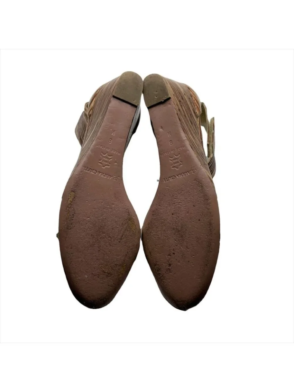 Claudia Ciuti Made In Italy Brown & White Wedge Sandals With Ankle Strap Womens